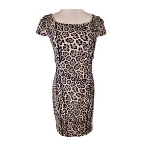 Victoria's Secret Tan Leopard Print V-Back Cap Sleeve Bodycon Sheath Dress 8